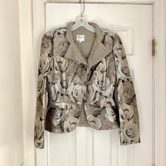 Armani jacquard  taupe rose floral print  fitted blazer jacket with 2 pockets - Picture 1 of 7